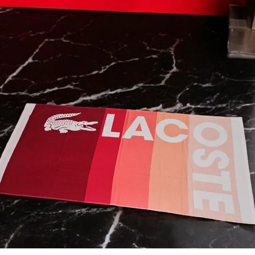 Lacoste Beach Towel Oversized Cotton Velour Absorbent Soft Crocodile Logo Red NW